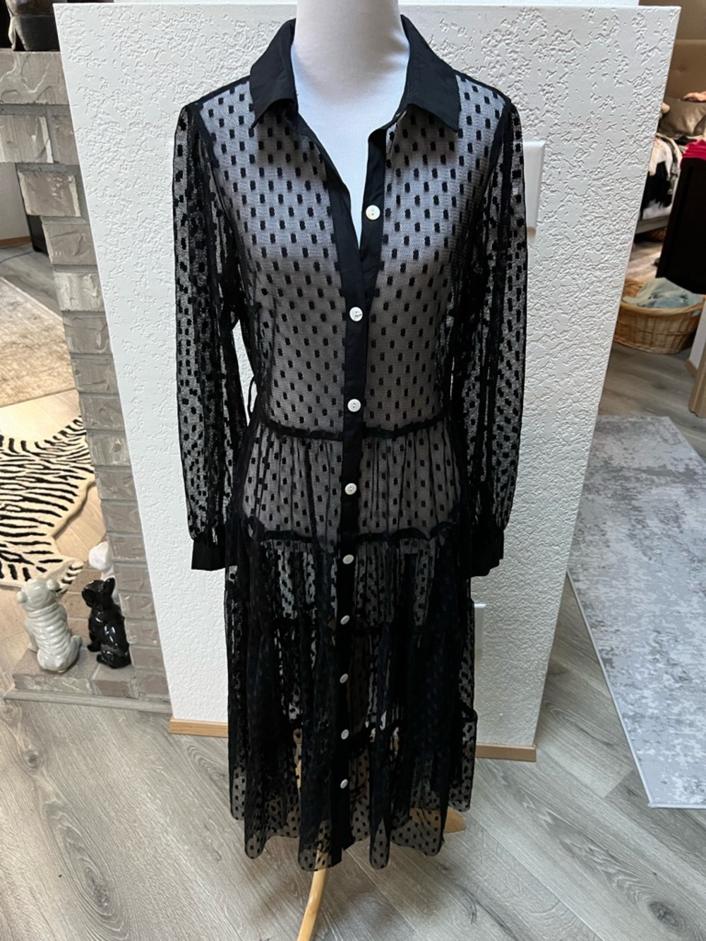 Paradiso Black Lace Polka Dot Maxi Dress